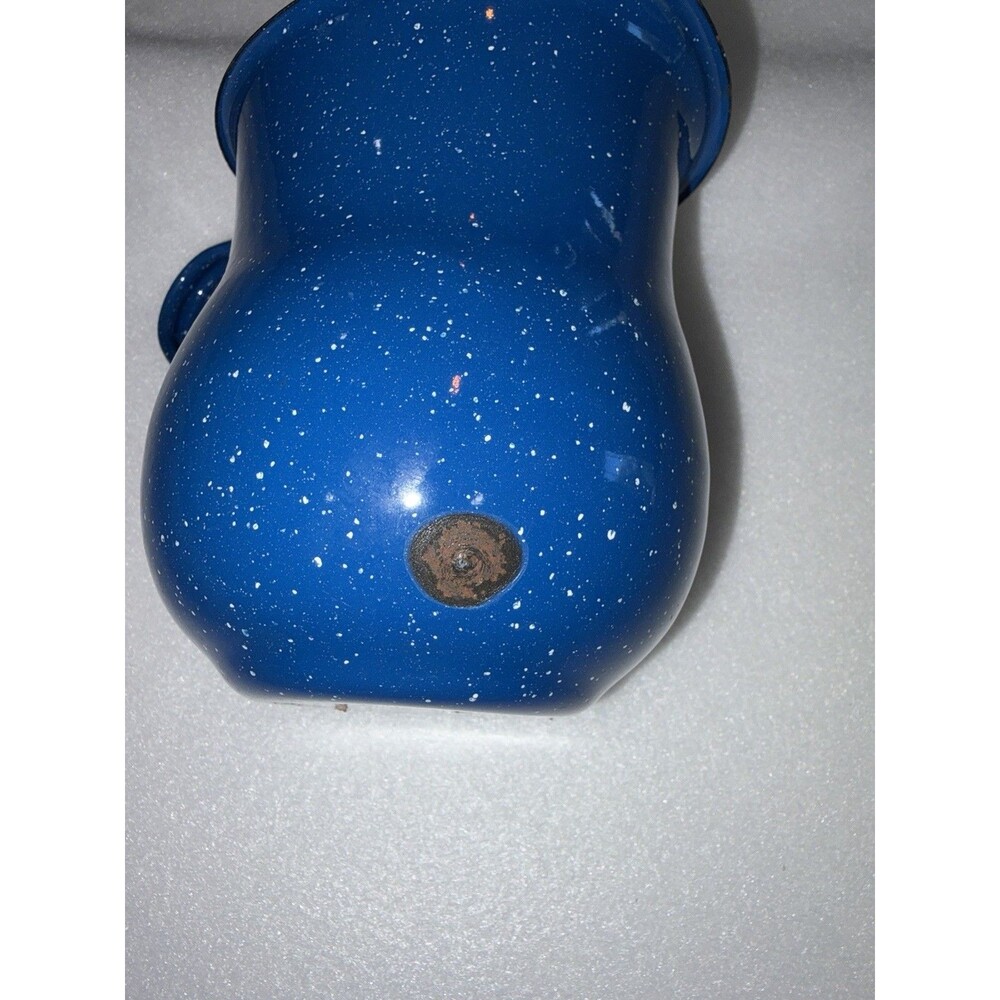 Vintage Enamelware Pitcher Blue 5 Inches Tall Country Farmhouse Decor - Picture 3 of 7